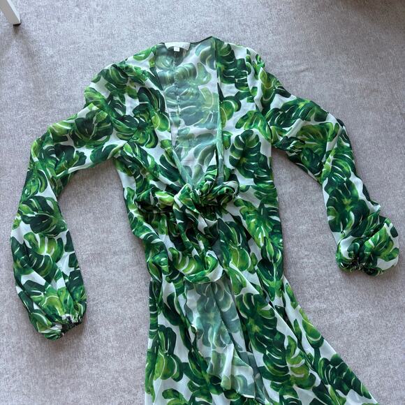 NWOT $650 NEW Caroline Constas Charlize Coverup White Green Palm Leaf Dress - Picture 4 of 6